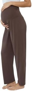Joyaria Over The Belly Maternity Pants for Women Ultra Soft Pregnancy Lounge Pants (Chocolate Brown, Large)