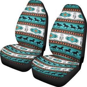 JoyLamoria Native American Boho Aztec Dreamcatcher Horses Pattern Front Seat Covers 2 pc,Vehicle Seat Protector Auto Seat Mat Covers, Universal Fit for Cars, Sedan, SUV, Van