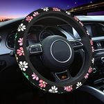 Cute Multi-Colored Daisy Flowers Steering Wheel Cover Universal Floral Pattern Print Wheel Protector for Women Ladies Non-Slip Auto Car Accessories Fit for Most Cars SUV Sedan Vans Trucks (15 Inch)