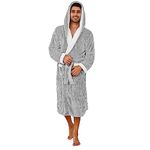 VULCANODON Mens Robe with Hood,Full Length Plush Robe for Men Thick Fleece Bathrobe(LIGHT GREY, L/XL)