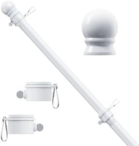 ESTTOP 6 FT Flag Pole, Tangle Free Spinning Stainless Steel Flagpole, Suitable for 3x5 Heavy Garden Flag 1" Dia Flag Pole for House, Wall-Mounted (Without Bracket, White)