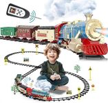 JUQU Train Set for Boys with Remote Control-USB Charging Electric Train Toy-Christmas Tree Train-Steam Locomotive Engine with Lights & Sound-Cargo Car and Tracks, Gift Toys for Age 3 4 5 6 7 8+Kids