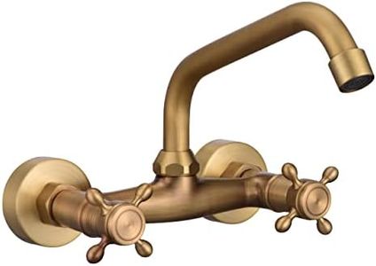 HomeLava Robinet de cuisine pivotant à 360° Montage mural vintage en Laiton avec eau froide et chaude mélangeur d'évier avec Double Contrôle Prune Croix Volant