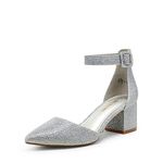 DREAM PAIRS Women's Annee Silver Glitter Low Heel Pump Shoes - 8 M US