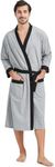 FashGudim 100% Ice Cotton Knit Robe for Men Lightweight Summer Robes Thin Kimono Bathrobes Knee Length, Grey/Black, 4X-Large-5X-Large Big Tall