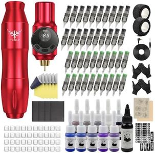 TATELF Tattoo Kit Wireless Tattoo Gun Starter kit Professional Complete Set Rotary Pen Tattoo Machine Kit for Beginners 40pcs Cartridges Needle 2000mAh Tattoo Battery Pack Tattoo Supplies(Red)