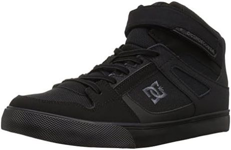 DC boys Pure High Top Ev With Ankle Strap and Elastic Laces Skate Shoe, Black/Black/Black, 3.5 Big Kid US