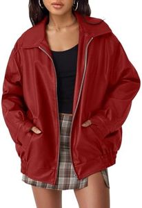 AUTOMET Women's Oversized Faux Leather Jacket Boyfriend Biker Moto Coat Lightweight Fall Bomber Outerwear Red XL
