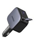 UGREEN 145W Retractable Car Charger Fast Charge, Cigarette Lighter USB Charger with 60W Retractable Cable, 4-Port Car Accessories Compatible with iPhone 17/16/15, Galaxy S25/24, iPad, MacBook