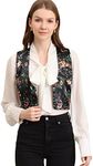 Allegra K Women's Floral Pattern Button Closure Satin Waistcoat Vest Black Large