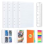 AMTAM A5 Refill Paper Planner Inserts 6 Hole, 100 Sheets,Lined Pages A5 Loose Leaf Paper 6 Hole Notebook Refills With Zip Pockets, Binder Dividers, Rulers-A5 Lined Paper