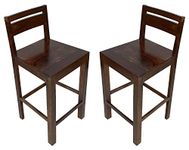 Woodlab Wooden Bar Chair Long High Stool for Living Room Home Set of 2 (Walnut)