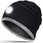 PASTACO LED Beanie Hat Gift Men Women Stocking Stuffers for Dad Grandpa Husband Friends Boyfriend Him Adult Teens USB Rechargeable Soft Warm Comfortable Winter Knit Cap Headlamp Lighted Hat Black, black, One size