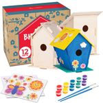 Neliblu DIY 12 Wooden Bird House Kits - Creative Arts and Crafts Set for Kids and Adults - Unfinished Wood Birdhouses with Paint Strips, Brushes, Stickers and Strings - 3 Unique Shapes, 2 Sizes