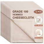 Cheese Cloths, 12 PCS Precut 20x20 Inch, Grade 100 Hemmed Cheesecloth for Straining Cooking, Fine Mesh Cloth Strainer Reusable, 100% Unbleached Cotton Muslin Cloth for Juicing Baking Cheese Making