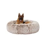 Bedfolks Calming Donut Dog Bed, 45 Inches Round Fluffy Dog Beds for Extra Large Dogs, Anti-Anxiety Plush Dog Bed, Washable Pet Bed with Non-Slip Bottom (Brown, Extra Large)