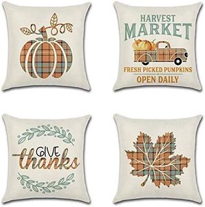 Artscope - Set di 4 federe decorative, 45 x 45 cm, motivo autunnale, in cotone e lino, per cuscini divano, camera da letto, decorative
