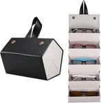 BOLDSTUFF 5 Slot Travel Sunglasses Organizer Storage Organizer Holder Foldable Sunglasses Organizer Box Travel Eyewear Case with 5 Compartments for Portable Glasses with Strap-Unisex Black