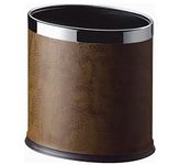 DOLPHY Metal Waste Bin, Open Top Leather Trash Can for Bathrooms, Rooms, Kitchens, Home, Office and Hotel - Capacity 8 Liter (Oval Shape - Brown)