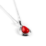 925 Sterling Silver and Red Coral Necklace, Birthstone Pendant, Bridesmaid Jewellery, Classic Teardrop Minimal Necklace