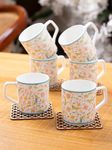 Clay Craft Fine Ceramic Tea/Coffee Cup Set of 6-200 ml Each (Hilton H308), Tea Cup Set of 6, Microwave & Dishwasher Safe, Mugs for Coffee, Cups Set of 6, Mug Set, Gift Set, Ideal for Gifting