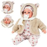 BiBi Doll - 18" Lifelike Large Soft Bodied Baby Doll with Dummy and Sounds Girls Boys Toy (Girl Doll in Beige Coat)