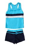 JerrisApparel Little Girls' Summer Two Piece Boyshort Tankini Kids Swimsuit (12-13/Tag Size 4XL, Blue)