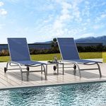 Domi Chaise Lounge Outdoor Set of 3, Lounge Chairs for Outside with Wheels, Outdoor Lounge Chairs with 5 Adjustable Position, Pool Lounge Chairs for Patio, Beach, Yard, Deck, Poolside, Blue