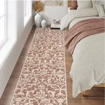 Morebes Vintage Kitchen Runner Rugs Non Skid Washable,Long Hallway Runner Rug 8 ft,Non-Slip Bath Mat Distressed Floral Indoor Floor Carpet Runner for Entryway Laundry Foyer,Pinkish-Rust