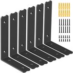 Holmorisent Heavy Duty Shelf Brackets L Shelf Bracket 8 inch, L Bracket Holds 200 lbs Made of Super-Hard Special Steel, Black Shelf Brackets with Hardware 6 Pack (8"x 6")