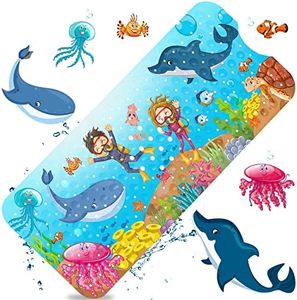 MOOING Tappetino Vasca Antiscivolo Bambini da Bagno, 100x40cm Tappetino per Doccia Antiscivolo, Tappetino Doccia Antiscivolo Bebe con 200 Ventose e Modello Animale Marino