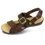 Harssidanzar Mens Leather Sandals Adjustable Ankle Strap sandals GM205CA,Brown,Size 39