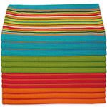 Kitchen Dish Towels Salsa Stripe | 100% Natural Absorbent Cotton Salsa Towels | Multi Purpose Waffle Tea Towels for Drying & Cleaning | Festive Red, Orange, Green and Blue (28 x 16 inches), 12-Pack