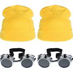 Geyoga Halloween Cosplay Costume Accessories Adult Vintage Steampunk Goggles Punk Sunglasses Yellow Beanie(2 Sets)