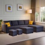 FURNY Arno 8 Seater Fabric RHS Sectional L Shape Sofa Set with 1 Centre Table & 2 Ottomans (Dark Grey)