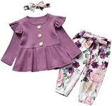 Infant Baby Girl Clothes Outfits Long Sleeve Tops Ruffle Floral Pants Headband 3pcs Set Purple 9-12 Months