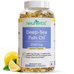 Neuherbs Deep Sea Omega 3 Fish Oil 200 Softgels for Men and Women, Omega 3 Supplement Triple Strength 2500 Mg for Muscle, Joints, Heart & Cognitive Support, No Fishy Burps with Lemon Flavour