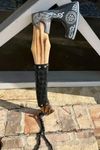 Custom Handmade Viking Axe Carbon Steel Outdoor Bearded Gifts Viking Wedding Anniversary Camping Axe Wood Handle with Unique Leather Sheath Wrapping on Axe Handle