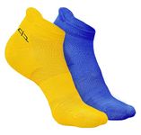 HEELIUM Men Bamboo Sports Socks | Ankle Length | Sports, Fitness & Running | Odour-Free & Breathable | Padded Base & Anti-Bacterial | 3X Softer Than Cotton, Yellow, Blue