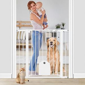 Newnice 36" Extra Tall Baby Gate with Cat Door, 29.7"-40.6" Auto Close Baby Gate for Dogs and Kids, Easy Walk Thru & Durable Dog Pet Gates for Stairs, Doorway, House, Includes 4 Wall Cups, White