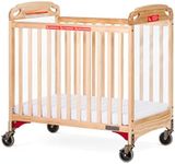 Child Craft Safe Haven Daycare Evacuation Wooden Compact Portable Crib with 4" Casters, Features Clearview End Panels, Durable Wood Construction, Easy Grib Handles, Fits Through Doorways (Natural)