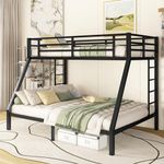 Bellemave Twin XL Over Queen Metal Bunk Bed for Kids,Heavy-Duty Bunk Bed with 2 Ladders,Space-Saving Bunk Bed for Teens/Adults,Noise-Free,Black