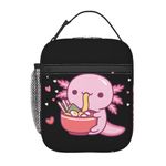 cromcu Insulated Lunch Box for Girls Kids Axolotl Lunch Bag for Work,Picnic,School,Travel,Hiking, Beach or Fishing Polyester Axolotl Eat Ramen Theme Lunch Box