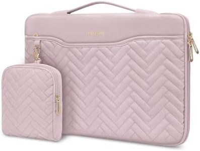 MOSISO 13-14 inch 360 Protective Laptop Sleeve Compatible with MacBook Air/Pro, 13-13.3 inch Notebook, Compatible with MacBook Pro 14, Rectangle Quilted Bag with Handle&Pocket&Small Case, Pink