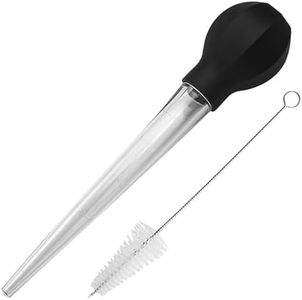Large Turkey Baster with Cleaning Brush, Powerful Bulb Baster Syringe, Baster Syringe for Home Baking and Roaster Turkey, Turkey Oil Dispense Tool for Basting Turkey, Beef, Pork, Fish, BBQ - Black