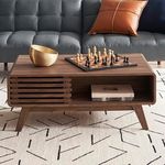 mopio Ensley Coffee Table, Mid Century Modern Table with Storage, Farmhouse Wood Coffee Table for Living Room Fluted (Walnut)