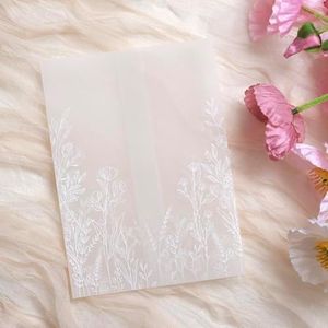 ABIDISO 50 Pack Vellum Jackets for 5x7 Invitations - Pre-Folded 130GSM Translucent Paper Wraps for Wedding, Baby Shower, Birthday (Wildflower Pattern)