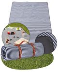 Haus Projekt Navy Striped Soft Fleece Picnic Blanket, 200x150 cm, Foldable and Portable Picnic Mat With Carry Handle, Camping Accessories for Travel, Hiking, Festival Essentials, Outdoor Camping Mat