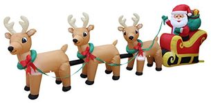 12 Foot Long Lighted Christmas Inflatable Santa Claus on Sleigh with 3 Reindeer and Christmas Tree Yard Decoration by BZB Goods