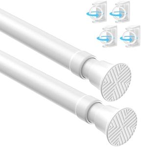 2Pack MEXAU White Tension Curtain Rods28 to48 Inch Small Curtain Rods No Drilling Short Tension Rod Adjustable Spring Curtain Rod for Windows Door Closet Pressure Curtain Rod With One Set Rod Holders